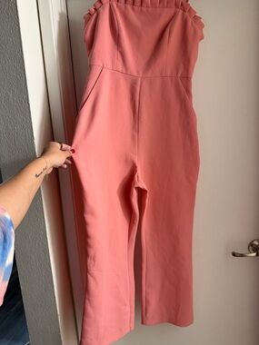 BCBGeneration Ruffle Strap Jumpsuit in Rose Pink